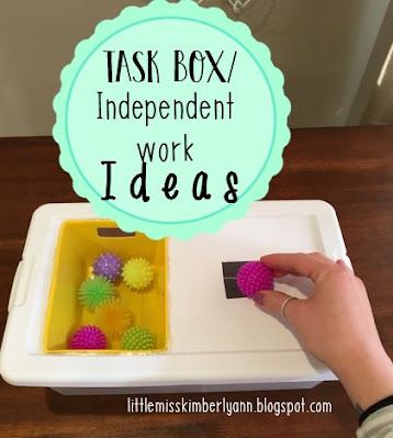 Task Boxes Ideas for Special Education Independent Task Boxes, Work Boxes Special Education, Asd Activities, Teacch Activities, Box Activities, Teacch Tasks, Work Bins, Independent Work Stations, Kimberly Ann