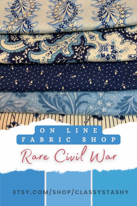 Rare Civil War Reproduction Fabric in blues and cream. Out of production fabric designs printed with florals, leaves, stripes and vines. Quilt Fabric Bundles, Reproduction Fabric, Fall Quilts, Scrappy Quilt, Fabric Flags, Boy Quilts, Robert Kaufman Fabrics, Jacksonville Florida, Panel Quilts