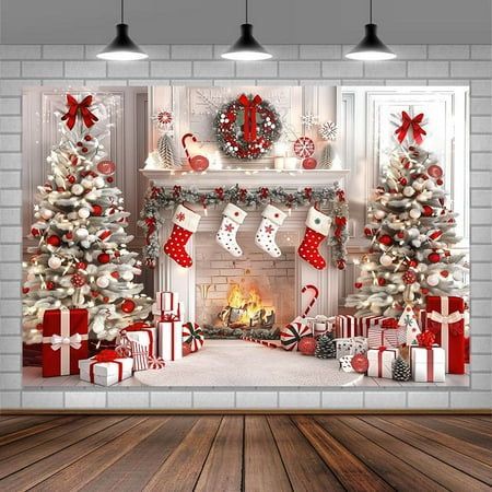 Christmas Backdrop For Santa Pictures, Christmas Fireplace Backdrop, Christmas Backdrops For Party, Christmas Baby Shower Backdrop, Christmas Pictures Background, Santa Photo Backdrop Ideas, Christmas Photoshoot Props, Simple Christmas Backdrop, Christmas Backdrops For Photos