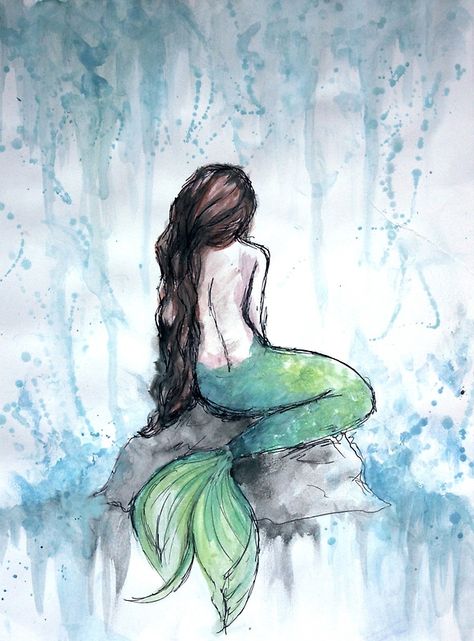 Mermaid Watercolor Painting, Mermaid Watercolor, Sea Things, Canvas Watercolor, Art Vampire, Dengeki Daisy, Mermaid Artwork, Watercolor Art Diy, Watercolor Mermaid