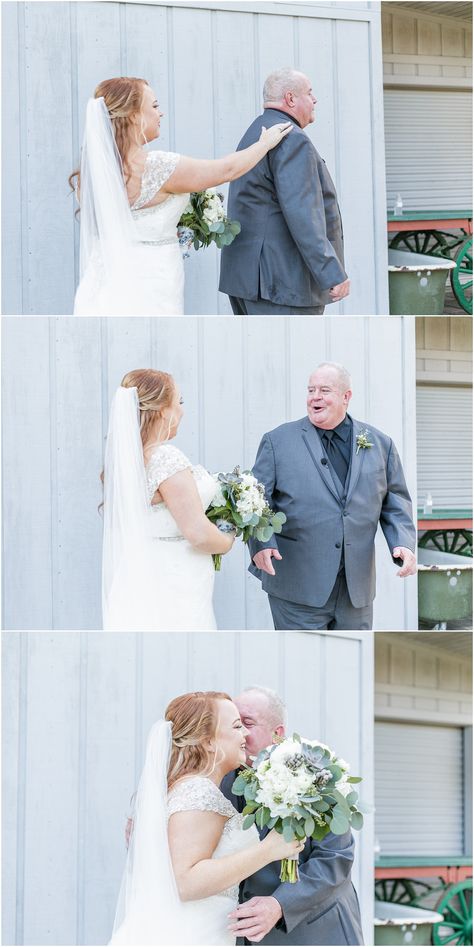 Father Of The Bride First Look Photo, First Look Father Of The Bride, Father And Bride Pictures, Bride And Father Pictures, Elopement Poses, Wedding Redo, Bride And Father, Funny Wedding Pictures, Family Wedding Photos