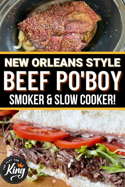 Smoked Roast Beef Po' Boy with Chuck Roast - New Orleans Style! Roast Beef Poboys New Orleans, Smoked Beef Recipes, Recipes For Chuck Roast, Roast Beef Poboy, Smoked Roast Beef, Smoked Roast, Smoked Chuck Roast, Smoker Ideas, Chuck Roast Recipes