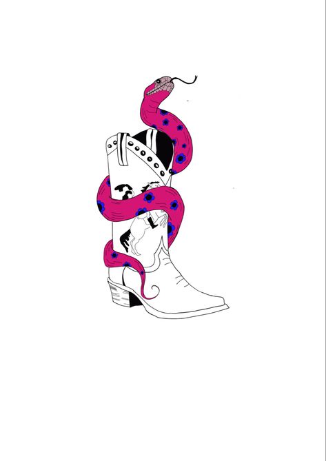 Cowboy Boot With Rose Tattoo, Snake In Boot Tattoo, Western Snake Tattoo, Outlaw Woman Tattoo, Tattoos Cowgirl, Lucky Horseshoe Tattoo, Lava Lamp Drawing, Cowboy Boot Drawing, Drawing Cowboy