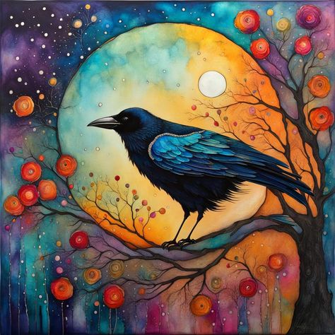 Awareness Crow (C) Célia Ascenso 2024 Created with @nightcafestudio #generativeart #generativeai #crow #crows #crowart #bird #birds #fullmoon #nightmood #aiart #aicommunity #aiartcommunity Animal In Nature Painting, Crow Rock Painting, Crow Pictures Art, Crow Reference Drawing, Crow Painting Acrylic, Crow Collage, Witchy Art Painting, Cute Crow Art, Crow Symbolism