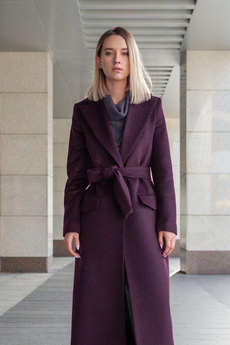 Purple Coat Outfit, Coat Outfits For Women, Purple Wool Coat, Wool Coat Outfit, Women Winter Coat, Winter Coat Outfits, Autumn Coat, Coat Of Many Colors, Winter Color Palette