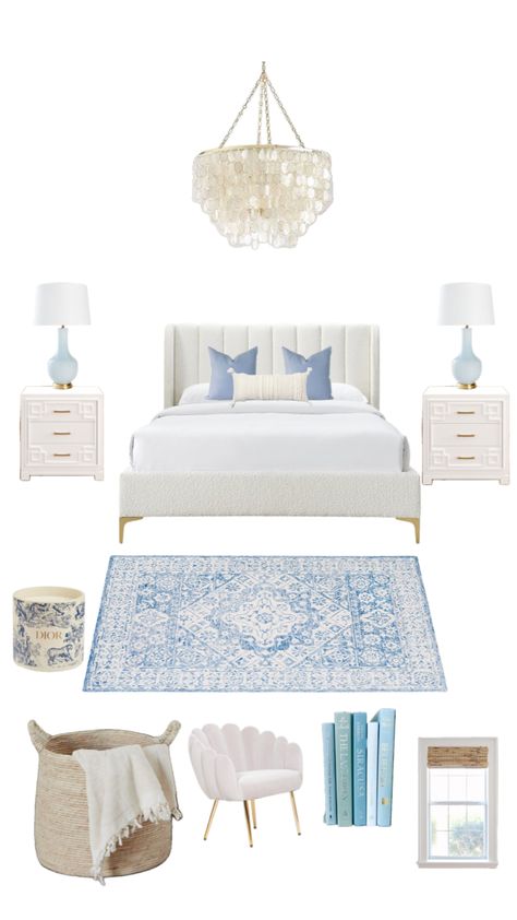 Costal Bedroom, Coastal Room Decor, Blue Room Decor, Farmhouse Bedroom Ideas, Preppy Bedroom, White Room Decor, Decor Ideas Bedroom, College Dorm Room Decor, Dorm Room Inspiration