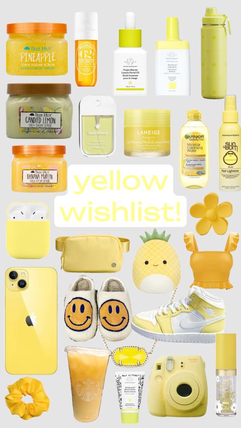 what color next? #outfitinspo #beauty #viral #followme #yellow #vibes Color Coded Gift Baskets Ideas, Yellow Wishlist, Yellow Cute Sleepover Sets, Yellow Gift Basket Ideas, Color Themed Gift Baskets Yellow, Yellow Gift Basket, Preppy Stocking Stuffers, Yellowgift Basket, Yellow Gifts Basket