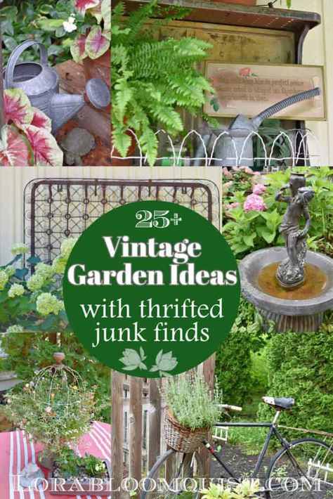 Love vintage finds? These vintage garden decor ideas will show you how to use your thrifted finds as charming garden features. Repurposed and upcycled vintage combine for summer garden tour inspiration that will inspire your creative gardening ideas. Garden Junk Ideas, Vintage Garden Ideas, Creative Gardening Ideas, Vintage Windmills, Grow Garden, French Country Garden Decor, Garden Organization, Vintage Gardening, French Country Garden