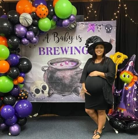 A Baby Is Brewing Gender Reveal Ideas Halloween, Somethings Brewing Halloween Baby Shower Ideas, I Smell A Child Baby Shower Theme, Baby Shower Halloween Theme Boy, A Baby Is Brewing Halloween Baby Shower Ideas, A Baby Is Brewing Gender Reveal, Halloween Gender Reveal Decorations, Spooky Gender Reveal Ideas, Witch Baby Shower Ideas