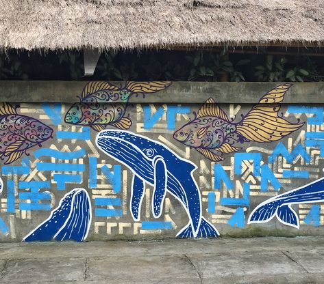 Ocean life  Fast painting on a street Collab with @easytigerr_ and @lasak  Bali. 2019. Ocean Graffiti Art, Graffiti Murals Ideas, Sidewalk Mural, Ocean Graffiti, Fish Graffiti, Fish Wall Mural, Fast Painting, Sea Murals, Ocean Mural