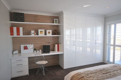 Built In Wardrobe & Desk Built In Bedroom Cabinets, Bedroom Closet Shelves, Bedroom Office Combo, Custom Bedroom Furniture, Closet Desk, Desk Wardrobe, Bedroom Built Ins, Bedroom Built In Wardrobe, Fitted Bedrooms