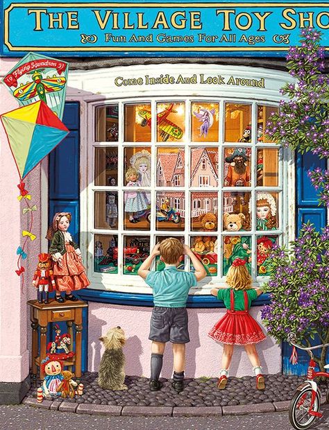 Toy Shop Illustration, Toy Shop, Teddy Bear Shop, Christmas Toy Shop, Window Illustration, Vintage Sweets, Xmas Shopping, Shop Illustration, Vintage Christmas Images