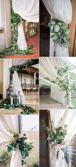 pretty greenery wedding curtain ties ideas Reception Entrance, Wedding Ceremony Decor, Second Wedding, Ceremony Decor, Wedding Florals, Greenery Wedding, Wedding Deco, 20th Anniversary, Trendy Wedding