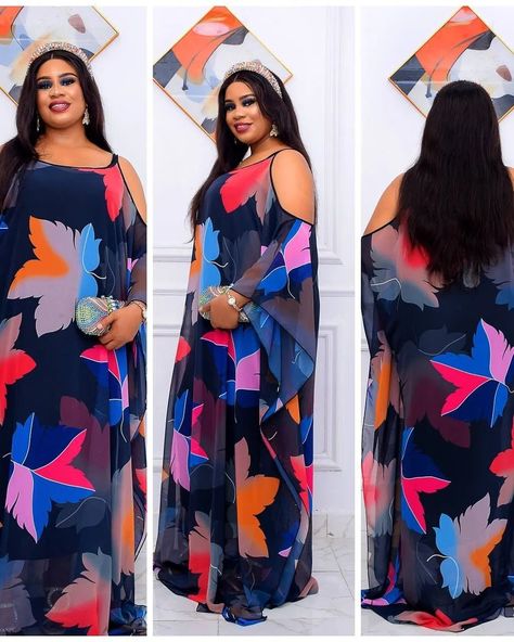 Off Shoulder Boubou Gown, Free Gown Material Style, Bubu Material Gown Styles, Bubu Gown Styles For Vintage Material, Chiffon Bubu Styles Nigerian, Simple Free Gown Styles, Africhic Collection, English Material Gown Styles, Chiffon Short Gown Styles