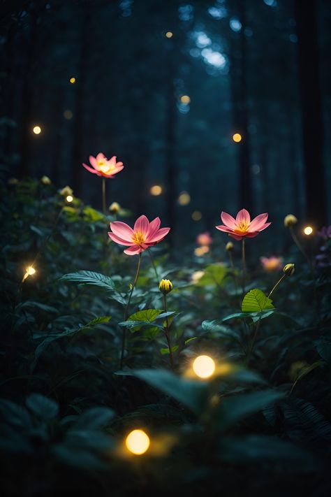 Firefly Forest, Eden Garden, Night Forest, Flower Lights, Garden Of Eden, Firefly, Flower Wallpaper, Fantasy World, Eden