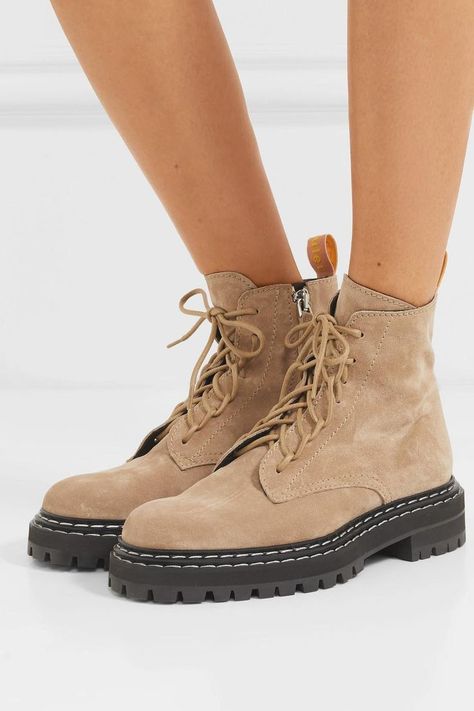 Proenza Schouler- Suede Lug Sole Combat Boots Proenza Schouler Boots, Proenza Schouler Shoes, Nude Boots, Women's Booties, Laura Lombardi, Shoes Boots Ankle, Autumn Fashion Casual, Suede Ankle Boots, Lug Sole