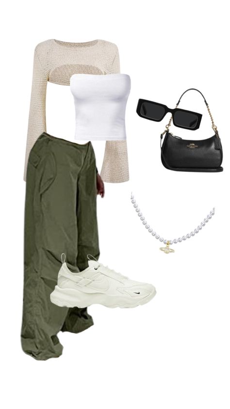 Green Parachute Pants Outfit Y2k, Green Parachute Pants Outfits, Green Shirt With Black Pants, How To Style Green Parachute Pants, Green Parachute Pants Outfit Winter, Kakis Pants Outfit, Parachute Pants Outfit Winter, Grey Parachute Pants Outfit, White Parachute Pants Outfit