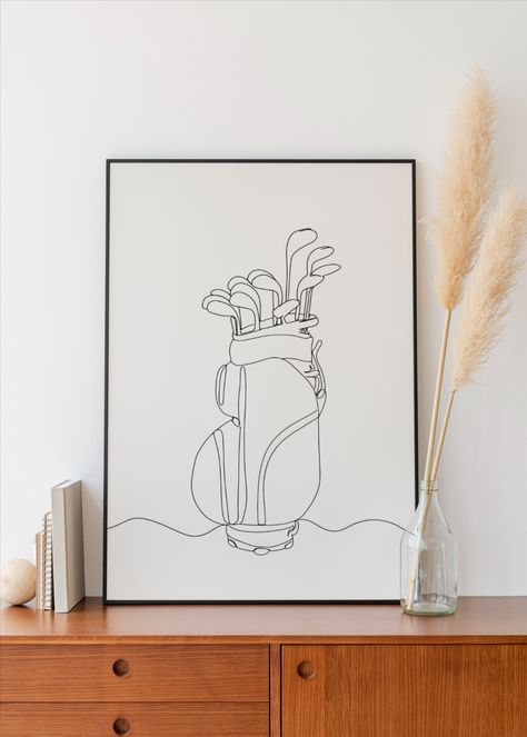 Golf Sketch, Golf Line Art, Golf Line Drawing, Golf Drawing, Golf Painting, Golf Art, Sports Prints, Outline Drawings, Simple Gifts