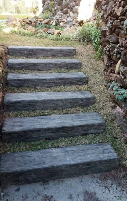 Railroad Ties Landscaping Stairs, Under Stair Garden, Stair Garden, Stairway Ideas, Steep Gardens, Lake Landscaping, Sloped Backyard Landscaping, Diy Backyard Fence, Landscape Stairs