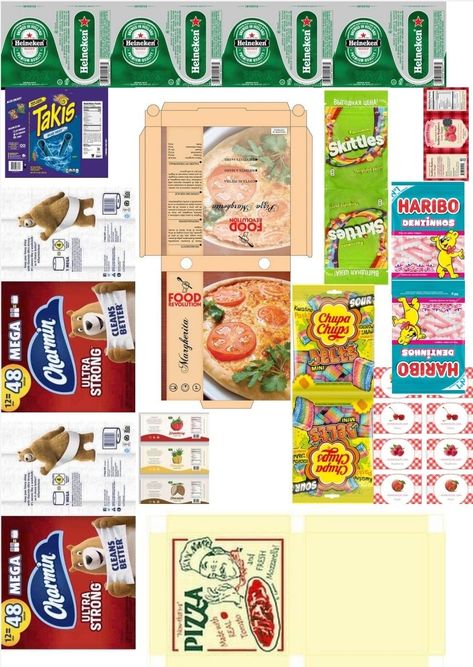 Lps Diy Accessories Free Printables, Lps Printables, Diy Doll Food, Doll Printies, Vintage Food Labels, Cat Bathroom, Food Label Template, Barbie Diy Accessories, Canister Labels