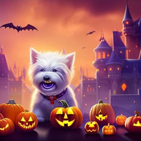 Westie Art, Highland Terrier, Highlands Terrier, West Highland Terrier, West Highlands, Animals And Pets, Puppies, Halloween, Dogs