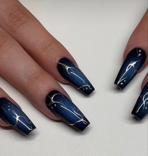 Trendy Blue Nails, Black And Blue Nails, Blue Prom Nails, Blue And Silver Nails, Concert Nails, Blue Gel Nails, Dark Blue Nails, Navy Blue Nails, Airbrush Nails