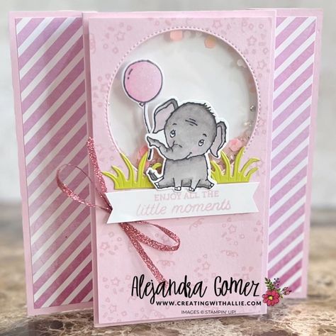 Stampin Up Baby Girl Cards, Elephant Birthday Card, Baby Birthday Card, Beautiful Balloons, Elephant Parade, Elephant Birthday, Girl Birthday Cards