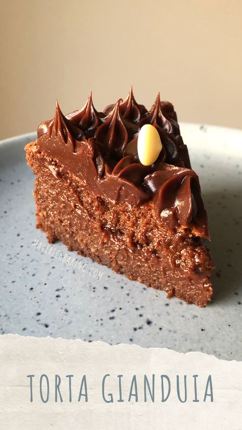 Torta Gianduia; a dance of chocolate and hazelnut delight, with a flourless mousse-like chocolate hazelnut cake and rich ganache. Chocolate Hazelnut Ganache, Hazelnut Dessert, Pelo Chocolate, Chocolate Tasting, Chocolate Hazelnut Cake, Rich Cake, Uk Food, Torte Recipe, Chocolate Torte