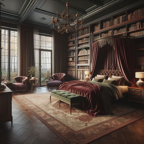 Salvatore House Aesthetic, English Manor Bedroom, Salvatore House, Light Academia Bedroom, Medieval Room, Dark Academia Bedroom Ideas, Academia Bedroom, Dark Wood Bedroom, London Bedroom