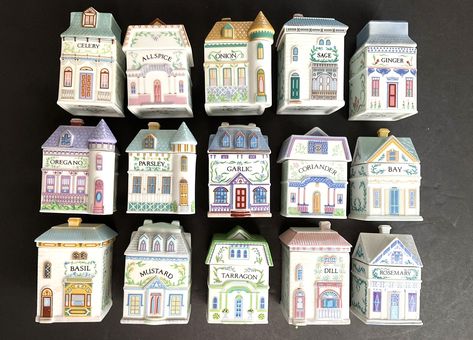 House Spice Jars, Cute Spice Jars, Ceramic Spice Jars, Lennox Spice Village, Vintage Spice Jars, Lenox Spice Village, Spice Village, Lenox Village, Spice Holder