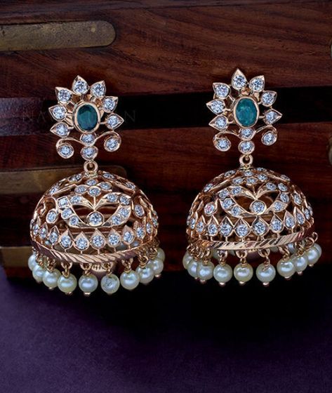 Stone Buttalu Earrings Gold, Dimand Earring, Diamond Jumkas Design Indian, Stone Jhumkas Gold, Diamond Buttalu, Buttalu Designs, Gold Earrings Studs Simple, Hyderabadi Jewellery, Diamond Jhumkas