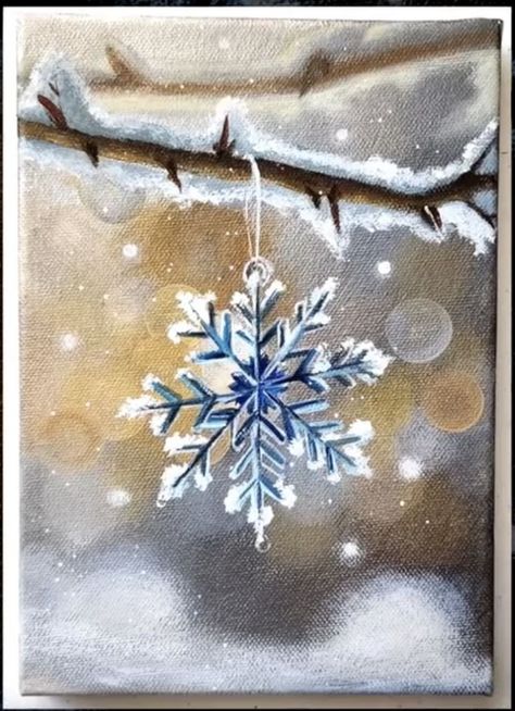 Christmas Cards Painted Acrylic, Winter Wonderland Painting Ideas, New Year Painting Ideas 2025, Christmas Paintings On Canvas Aesthetic, Winter Painting Aesthetic, Xmas Acrylic Paintings, Snowy Paintings Acrylic, How To Paint A Snowflake, Christmas Diy Paintings