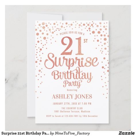 Gold White Invitation, 17th Birthday Party, Rose Gold Invitation, Surprise 30th Birthday, 18th Birthday Party Themes, Surprise Birthday Invitations, White Invitation, 21st Birthday Party, Rose Gold Invitations