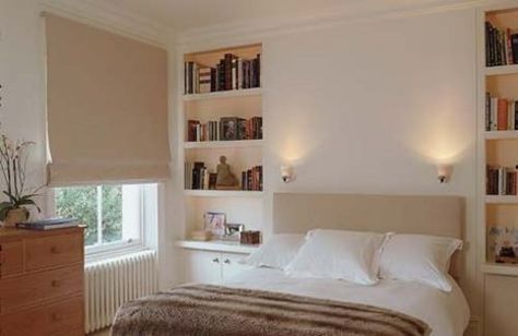 Bed In Front Of Chimney Breast, Bed Against Chimney Breast, Bedroom With Chimney Breast, Bedroom Chimney, Niche Shelving, Bedroom Niche, Bedroom Chimney Breast, Bedroom Alcove, Recessed Wall Niche