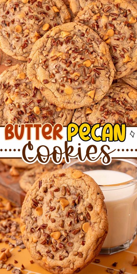 Southern Butter Pecan Cookies, Butter Pecan Cookies Recipe, Butterscotch Pecan Cookies, Butter Scotch Cookies Recipes, Bakery Style Cookies, Caramel Pecan Cookies, Pecan Cinnamon Rolls, Butterscotch Cookies, Chocolate Chip Pecan Cookies