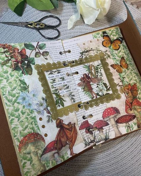 Portfolio Scrapbook, Journal Ideas Nature, Scrapbook Diary, Scrapbook Portfolio, Green Journal Ideas, Whimsical Scrapbook, Cottagecore Scrapbook, Forest Journal Ideas, Forest Journal