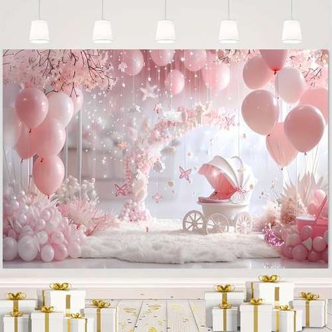 Balloons Photography, Outdoor Party Decorations, Fiesta Baby Shower, Baby Shower Backdrop, Party Background, Pink Balloons, Birthday Party Cake, Studio Photo, Backdrop Decorations