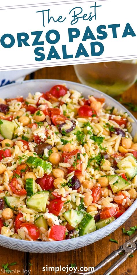 White Bean And Orzo Salad, Orzo Garbanzo Salad, Orzo Salad Recipes Cold Feta, Orzo Cold Salad, Orso Salad Recipes, Fiber Rich Side Dishes, Healthy Orzo Recipes Clean Eating, Orzo Rice Pilaf, Salad For Large Crowd