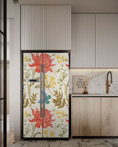 Refrigerator Vinyl, Wrap Refrigerator, Vinyl Fridge, Flowers Decal, Refrigerator Dimensions, Fridge Wrap, Fridge Decals, Refrigerator Wraps, Retro Fridge