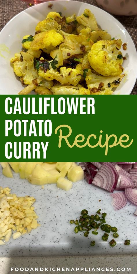 Cauliflower Potato Curry in One Pot - FOODANDKITCHENAPPLIANCES Potato Curry Recipe, Easy Chickpea Curry, Tasty Cauliflower, Cauliflower Potatoes, Healthy Dinner Options, Easy Cauliflower, Vegetarian Side Dishes, Vegetarian Curry, Vegan Cauliflower