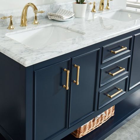 Breakwater Bay Paulene 61" Double Bathroom Vanity Set & Reviews | Wayfair Furniture Aesthetic, Blue Bathroom Vanity, Ogee Edge, Carrara Marble Countertop, Freestanding Vanity, Timeless Furniture, Double Vanity Bathroom, Boys Bathroom, Double Bathroom