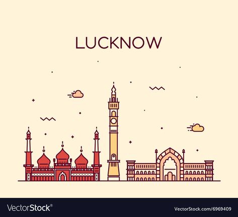 Lucknow Illustration, Lucknow Food, Isometric Map, City Skyline Silhouette, Vector Animation, Famous Monuments, Skyline Silhouette, City Icon, City Vector