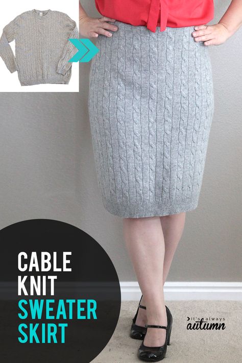 Cable Knit Skirt, Pencil Skirt Pattern, Skirt Sewing Pattern, Diy Sweater, How To Make Skirt, Upcycle Shirt, Skirt Sewing, Pencil Skirt Outfits, Sweater Refashion