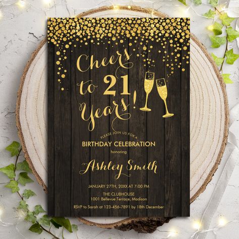 birthday invitation fix one Cheers To 21 Years, 65th Birthday Invitations, Cheers To 60 Years, Rustic Birthday, Wood Invitation, 21st Birthday Invitations, 60th Birthday Invitations, Birthday Cheers, 30th Birthday Invitations