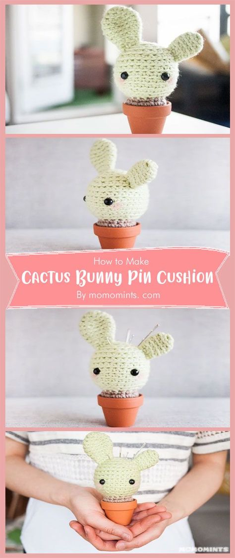 The Cactus Bunny pincushion is a beautiful free amigurumi crochet pattern that’s fun, easy and quick to work up. It would make a great gift for any occasion. Quick And Easy Amigurumi, Bunny Cactus, Pincushion Patterns, Easy Amigurumi, Pin Cushions Patterns, Bunny Amigurumi, Amigurumi Bunny, Amigurumi Ideas, Pin Cushion