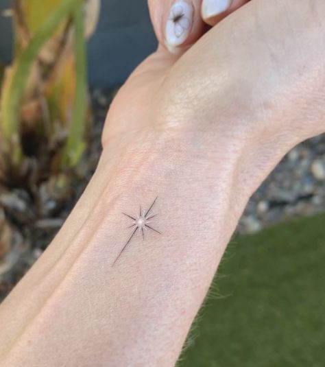 North Star Wrist Tattoos For Women, Cross Star Tattoo, Black And White Star Tattoo, 8 Pointed Star Tattoo Bryce, Polar Star Tattoo, Star Tattoo Placement, Northern Star Tattoo, 5 Star Tattoo, North Star Tattoos