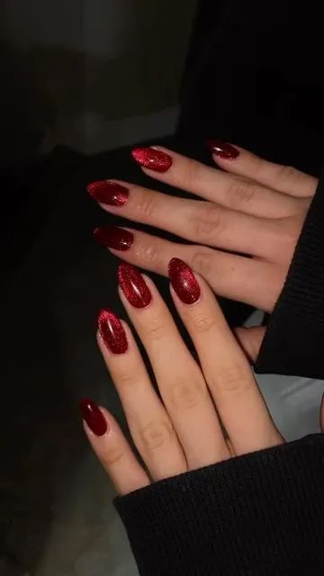 Velvet Nails, Milky Nails, Colorful Nails, Nail Idea, Thanksgiving Nails, Red Nail, Cat Eye Nails, Sparkle Nails, Xmas Nails