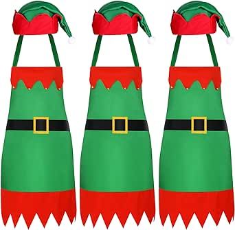 Christmas Apron and Hat Set Santa Claus Christmas Elk Christmas Snowman Apron and Hat for Christmas Party Costume Womens Elf Costume, Santa's Helper Costume, Christmas Party Costume, Christmas Elf Costume, Elf Dress, Elf Cosplay, Elf Shoes, Striped Stockings, Elf Clothes