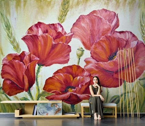 Wall Mural Abstract, Mural Abstract, Floral Wall Mural, Street Mural, Poppy Flowers, Red Poppy, Wallpaper Wall, Poppy Flower, Red Poppies