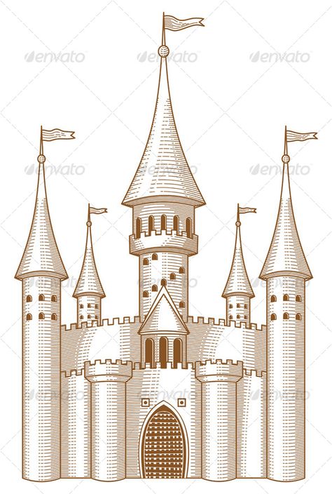 Fairy-tale castle - Buildings Objects Castle Sketch, Pencil Drawing Inspiration, Easy Drawing Step By Step, Drawing Dragon, Castle Vector, Castle Illustration, Castle Drawing, Castle Painting, Drawing Step By Step